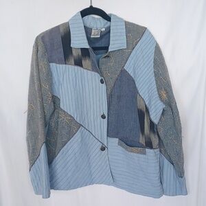 Parsley & Sage Mixed Media Jacket Patchwork Folk Art To Wear, XL, 24" PTP, 26"L